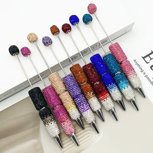 【 Diy Full Diamond Bead Pen 】 Creative handmade gradient plastic pen with diamond, multi-color rotating core ballpoint pen