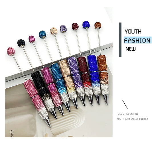 【 Diy Full Diamond Bead Pen 】 Creative handmade gradient plastic pen with diamond, multi-color rotating core ballpoint pen